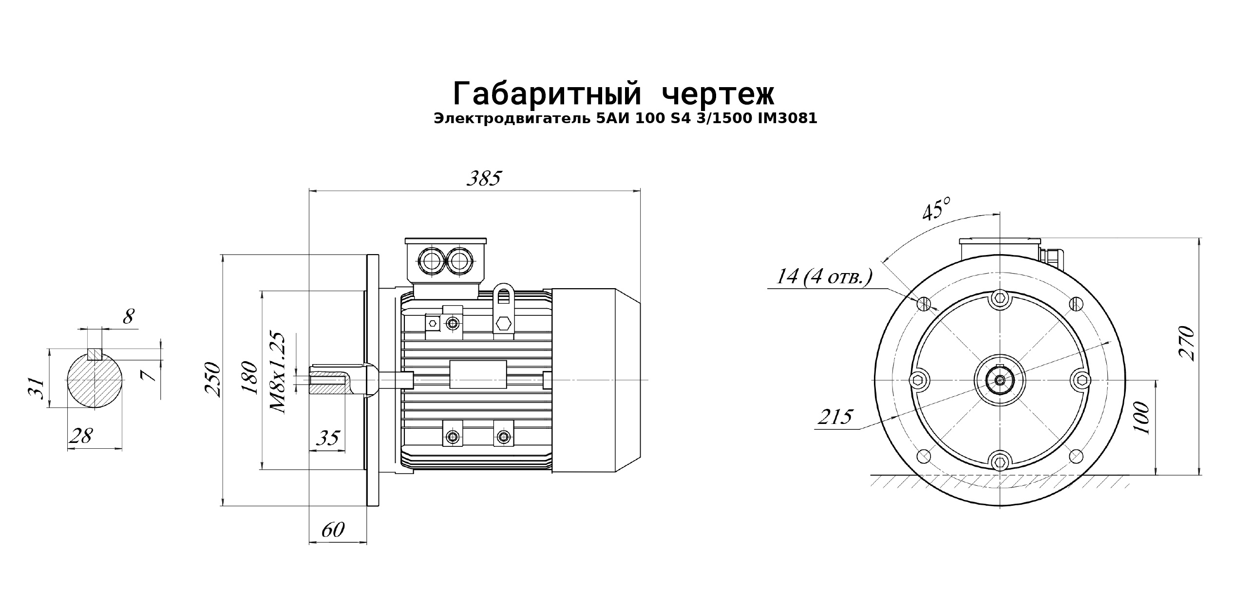Чертеж чертеж электродвигателя 5АИ 100 S4 3/1500 IM3081