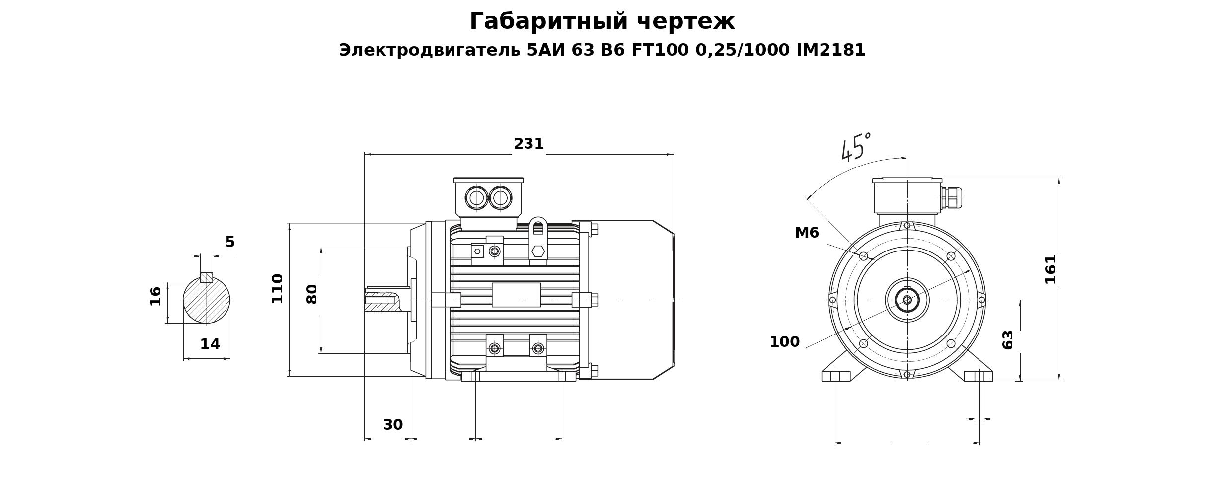 Чертеж чертеж электродвигателя 5АИ 63 В6 FT100 0,25/1000 IM2181