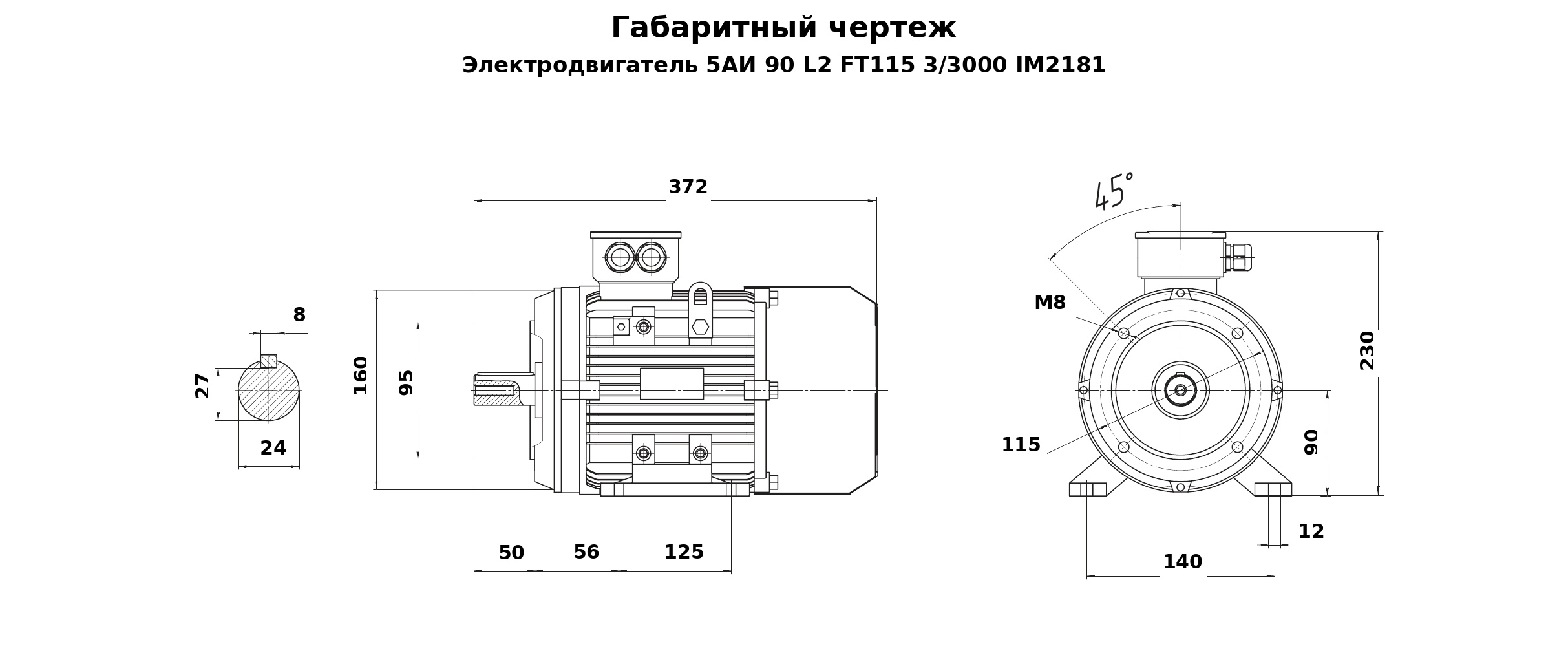 Чертеж чертеж электродвигателя 5АИ 90 L2 FT115 3/3000 IM2181