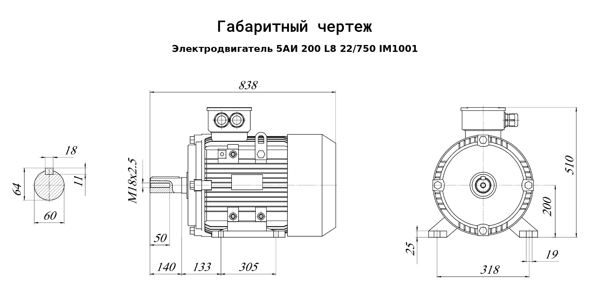 Чертеж чертеж электродвигателя 5АИ 200 L8 22/750 IM1001