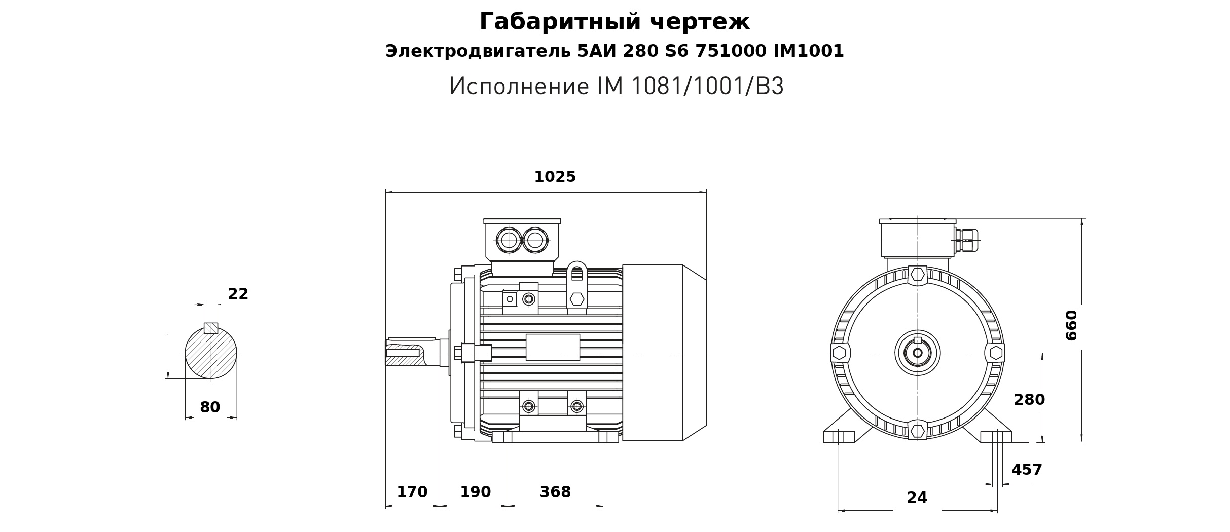 Чертеж чертеж электродвигателя 5АИ 280 S6 75/1000 IM1001