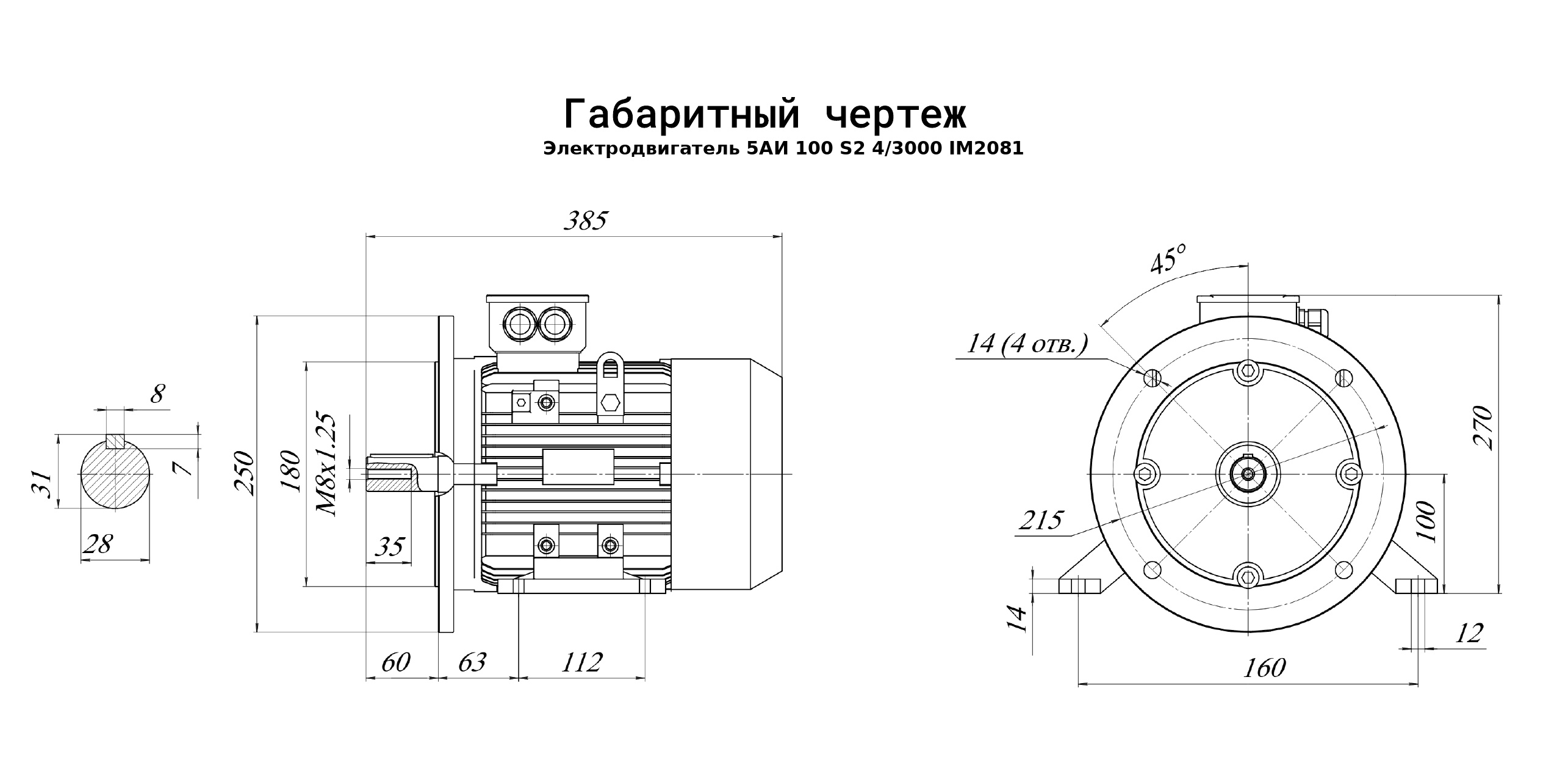 Чертеж чертеж электродвигателя 5АИ 100 S2 4/3000 IM2081