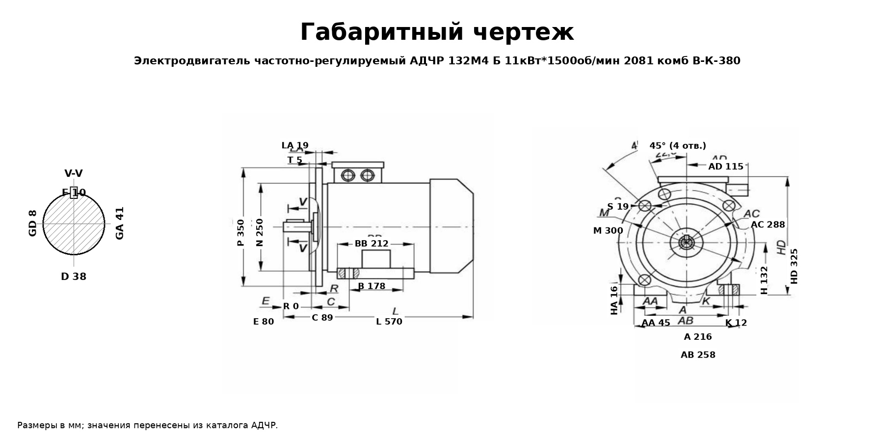 Чертеж Электродвигатель частотнорегулируемый АДЧР 132М4 Б 11кВт*1500обмин 2081 комб ВК380