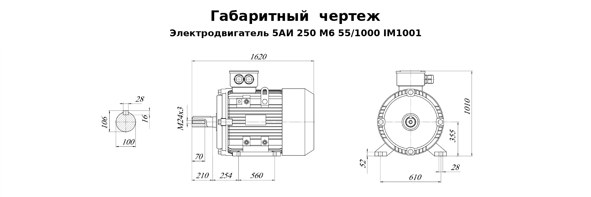 Чертеж чертеж электродвигателя 5АИ 250 М6 55/1000 IM1001
