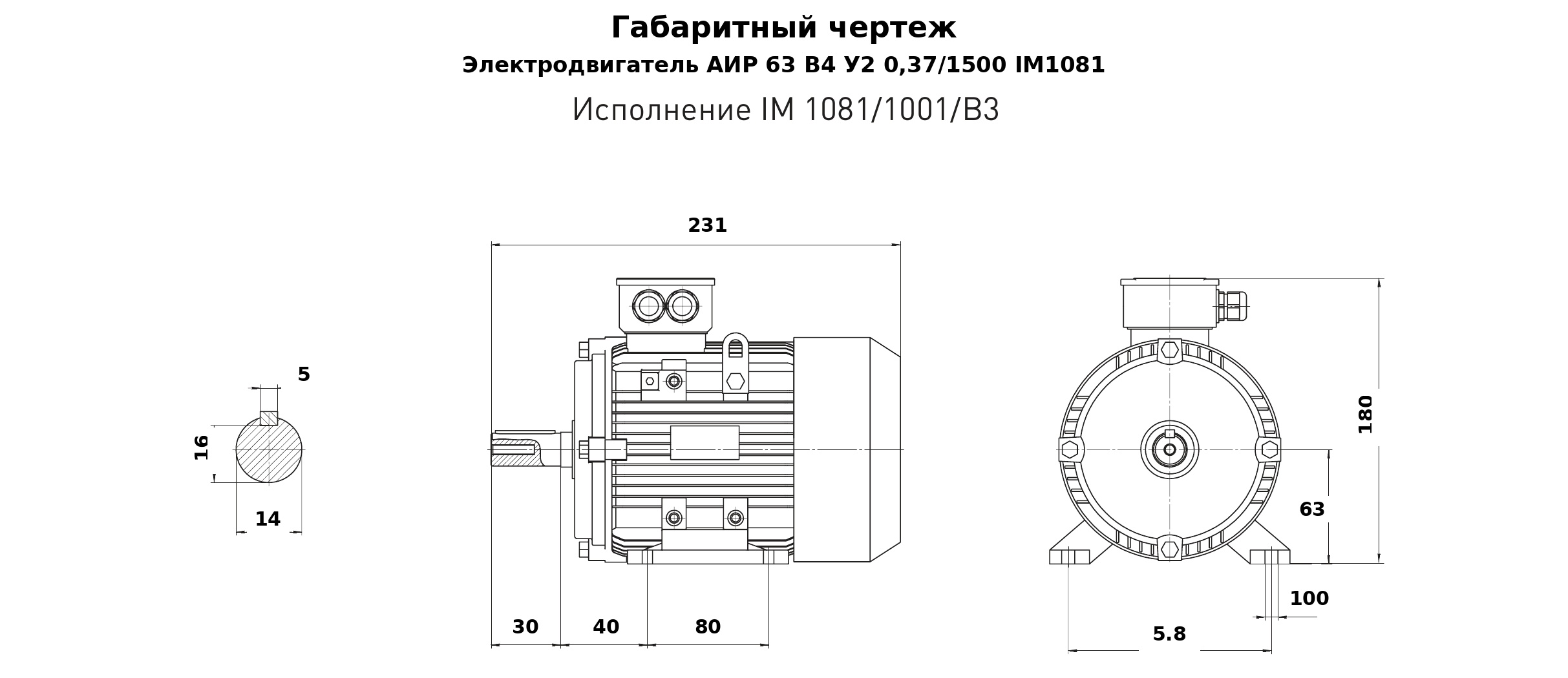 Чертеж Электродвигатель АИР 63 В4 У2 0,37/1500 IM1081