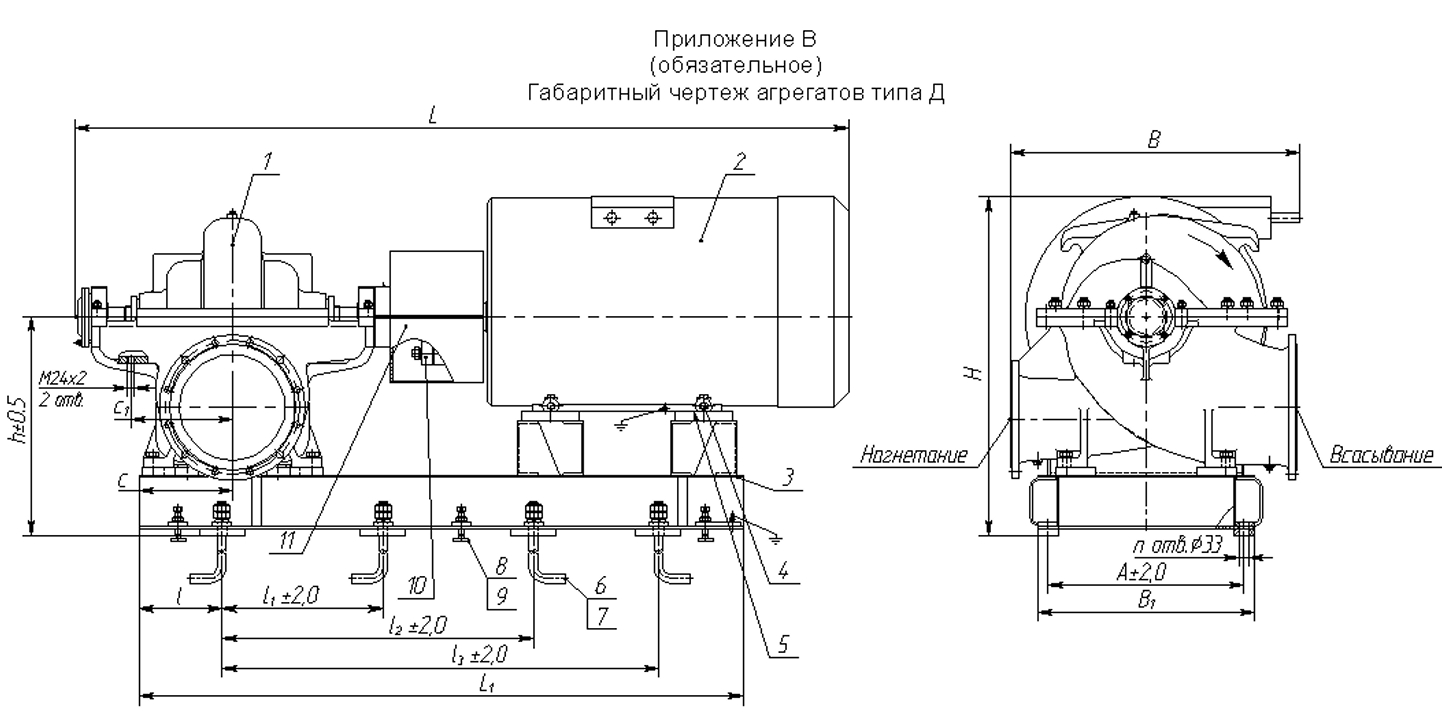 Чертеж Габаритный чертеж Насос Д 315-50