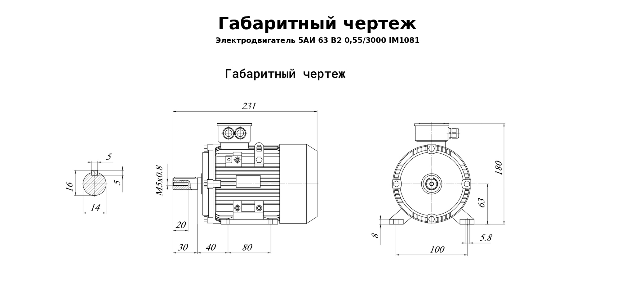 Чертеж чертеж электродвигателя 5АИ 63 В2 0,55/3000 IM1081